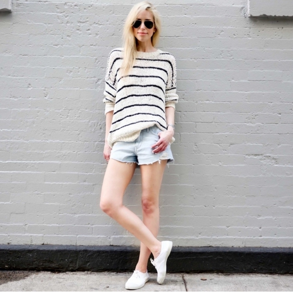IRO Odessa Striped Black Loose White Sweater size medium